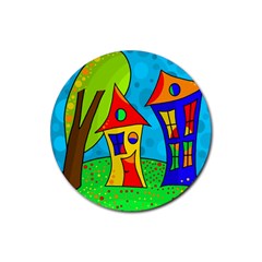 Two Houses  Rubber Round Coaster (4 Pack)  by Valentinaart