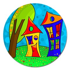 Two Houses  Magnet 5  (round) by Valentinaart