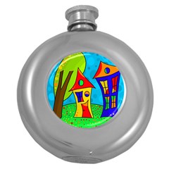 Two Houses  Round Hip Flask (5 Oz) by Valentinaart