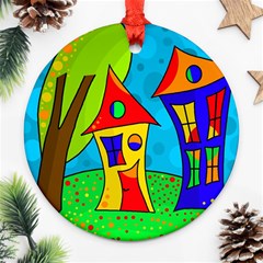 Two Houses  Round Ornament (two Sides)  by Valentinaart