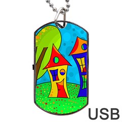 Two Houses  Dog Tag Usb Flash (one Side) by Valentinaart