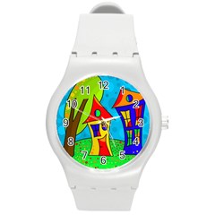 Two Houses  Round Plastic Sport Watch (m) by Valentinaart