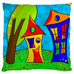 Two Houses  Large Cushion Case (two Sides) by Valentinaart