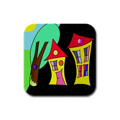 Two Houses 2 Rubber Square Coaster (4 Pack)  by Valentinaart