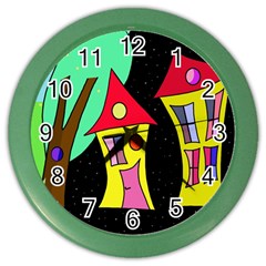 Two Houses 2 Color Wall Clocks by Valentinaart