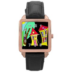 Two Houses 2 Rose Gold Leather Watch  by Valentinaart