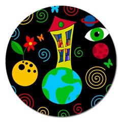 Playful Universe Magnet 5  (round) by Valentinaart