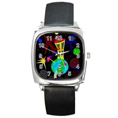 Colorful Universe Square Metal Watch by Valentinaart