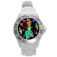 Colorful Universe Round Plastic Sport Watch (l) by Valentinaart