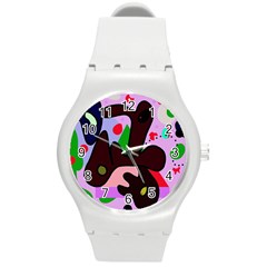 Decorative Abstraction Round Plastic Sport Watch (m) by Valentinaart