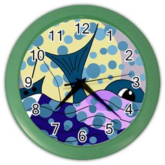 Whale Color Wall Clocks by Valentinaart