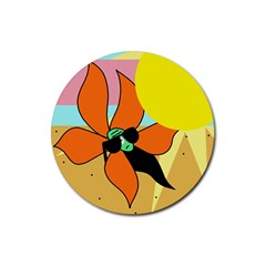 Sunflower On Sunbathing Rubber Coaster (round)  by Valentinaart