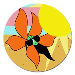 Sunflower On Sunbathing Magnet 5  (round) by Valentinaart