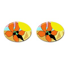 Sunflower On Sunbathing Cufflinks (oval) by Valentinaart