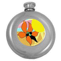 Sunflower On Sunbathing Round Hip Flask (5 Oz) by Valentinaart