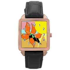 Sunflower On Sunbathing Rose Gold Leather Watch  by Valentinaart