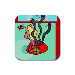 Dancing  Snakes Rubber Coaster (square)  by Valentinaart