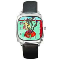 Dancing  Snakes Square Metal Watch by Valentinaart