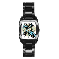 Abstract Decor - Blue Stainless Steel Barrel Watch by Valentinaart