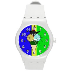 Ice Cream Cat Round Plastic Sport Watch (m) by Valentinaart