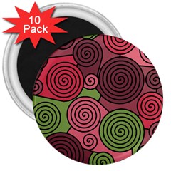 Red And Green Hypnoses 3  Magnets (10 Pack)  by Valentinaart