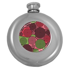 Red And Green Hypnoses Round Hip Flask (5 Oz) by Valentinaart