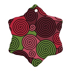 Red And Green Hypnoses Ornament (snowflake)  by Valentinaart