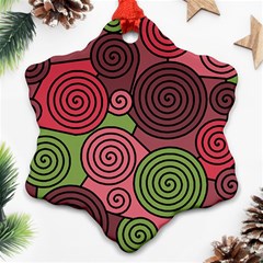 Red And Green Hypnoses Snowflake Ornament (2-side)