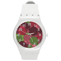 Red And Green Hypnoses Round Plastic Sport Watch (m) by Valentinaart