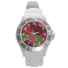 Red And Green Hypnoses Round Plastic Sport Watch (l) by Valentinaart