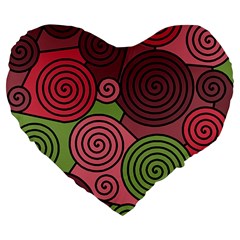 Red And Green Hypnoses Large 19  Premium Heart Shape Cushions by Valentinaart