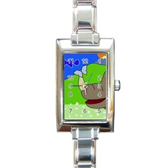 Butterfly And Rhino Rectangle Italian Charm Watch by Valentinaart