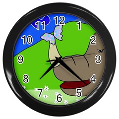 Butterfly And Rhino Wall Clocks (black) by Valentinaart