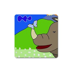 Butterfly And Rhino Square Magnet by Valentinaart