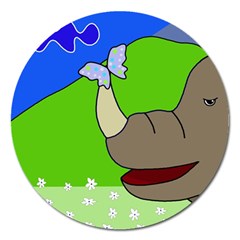 Butterfly And Rhino Magnet 5  (round) by Valentinaart