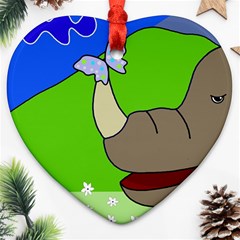 Butterfly And Rhino Heart Ornament (2 Sides) by Valentinaart