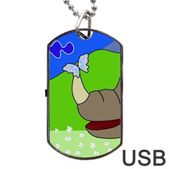 Butterfly And Rhino Dog Tag Usb Flash (two Sides) 