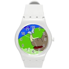 Butterfly And Rhino Round Plastic Sport Watch (m) by Valentinaart