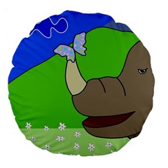 Butterfly And Rhino Large 18  Premium Flano Round Cushions by Valentinaart