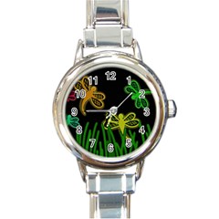 Neon Dragonflies Round Italian Charm Watch by Valentinaart