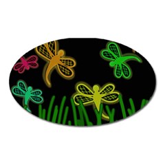 Neon Dragonflies Oval Magnet by Valentinaart