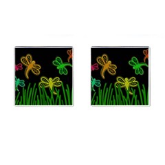 Neon Dragonflies Cufflinks (square) by Valentinaart