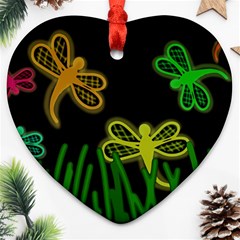 Neon Dragonflies Heart Ornament (2 Sides) by Valentinaart