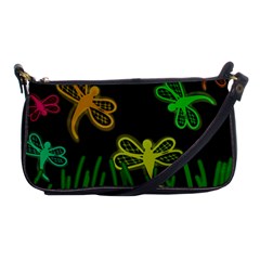 Neon Dragonflies Shoulder Clutch Bags by Valentinaart