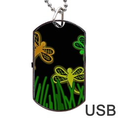 Neon Dragonflies Dog Tag Usb Flash (one Side) by Valentinaart