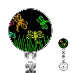 Neon Dragonflies Stainless Steel Nurses Watch by Valentinaart