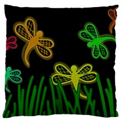 Neon Dragonflies Large Flano Cushion Case (one Side) by Valentinaart