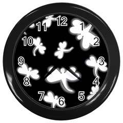 White dragonflies Wall Clocks (Black)