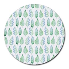 Green Watercolour Leaves Pattern Round Mousepads by TanyaDraws