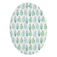 Green Watercolour Leaves Pattern Ornament (oval) 